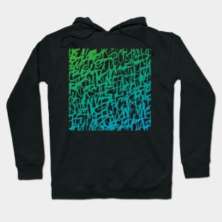 Colorful Handwritten Lettering in Blue and Green Gradient Pattern for Clothing, Accessories, and Home Decor Hoodie